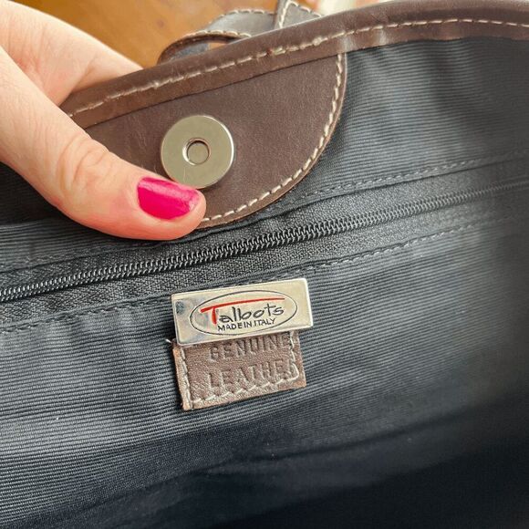 Talbots Made in Italy Black Pebbled Leather Tote Bag w/ Pouch - Picture 3 of 10